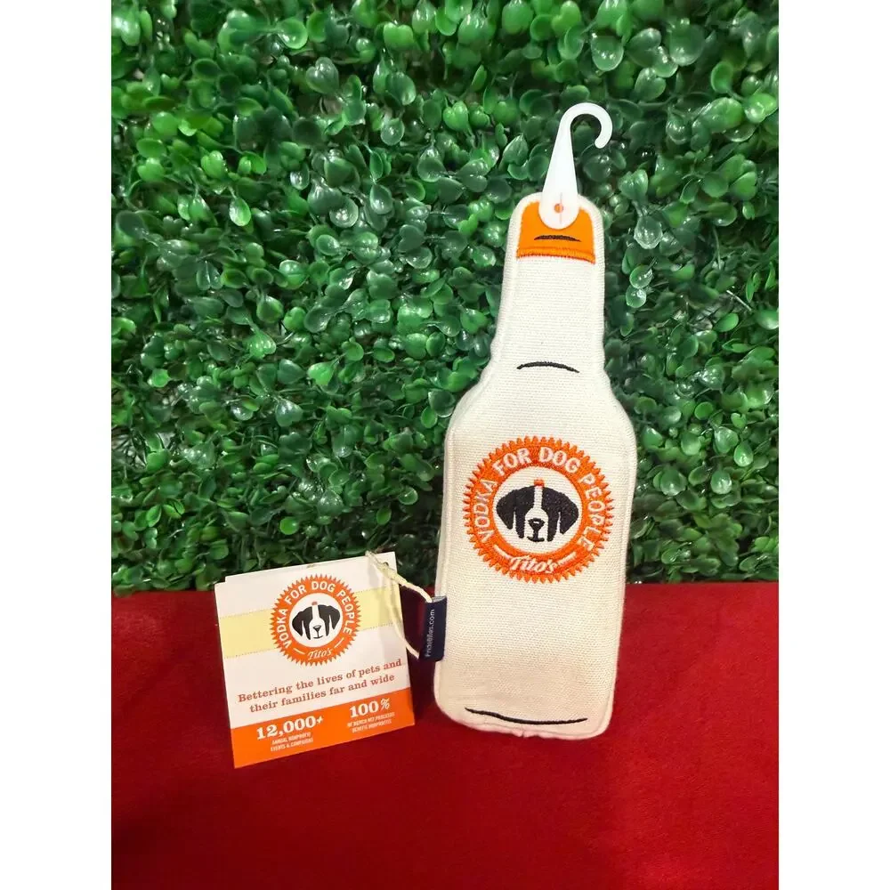 NWT Titos Vodka Bottle Dog Toy Squeaker Plush Handmade Vodka For Dog People